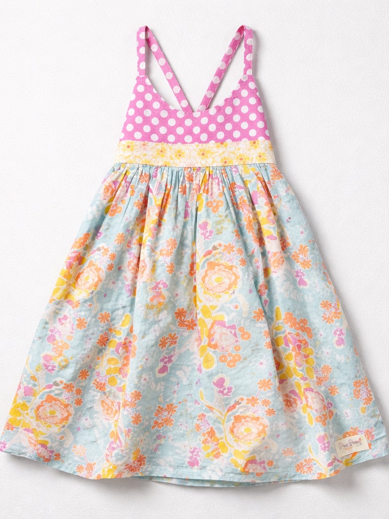 Plum Peachy Boutique Pink Yellow Mint Polkadot Floral Sundress